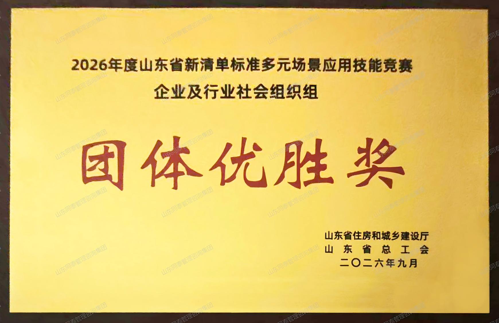 2026年度山东省新清单标准多元场景应用技能竞赛企业及行业社会组织组团体优胜奖